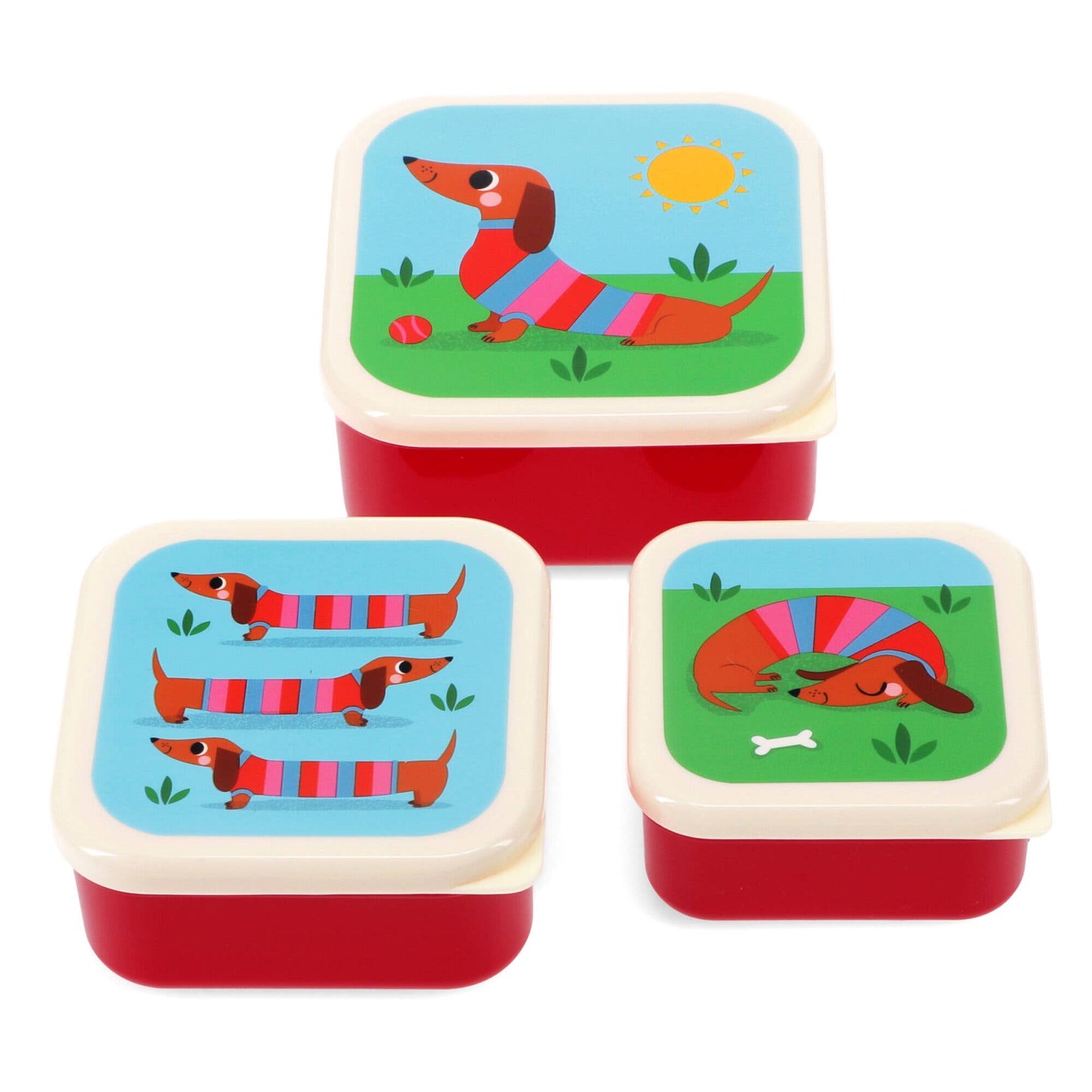 Rex London Snack Box Set of 3 - Sausage Dog Blue