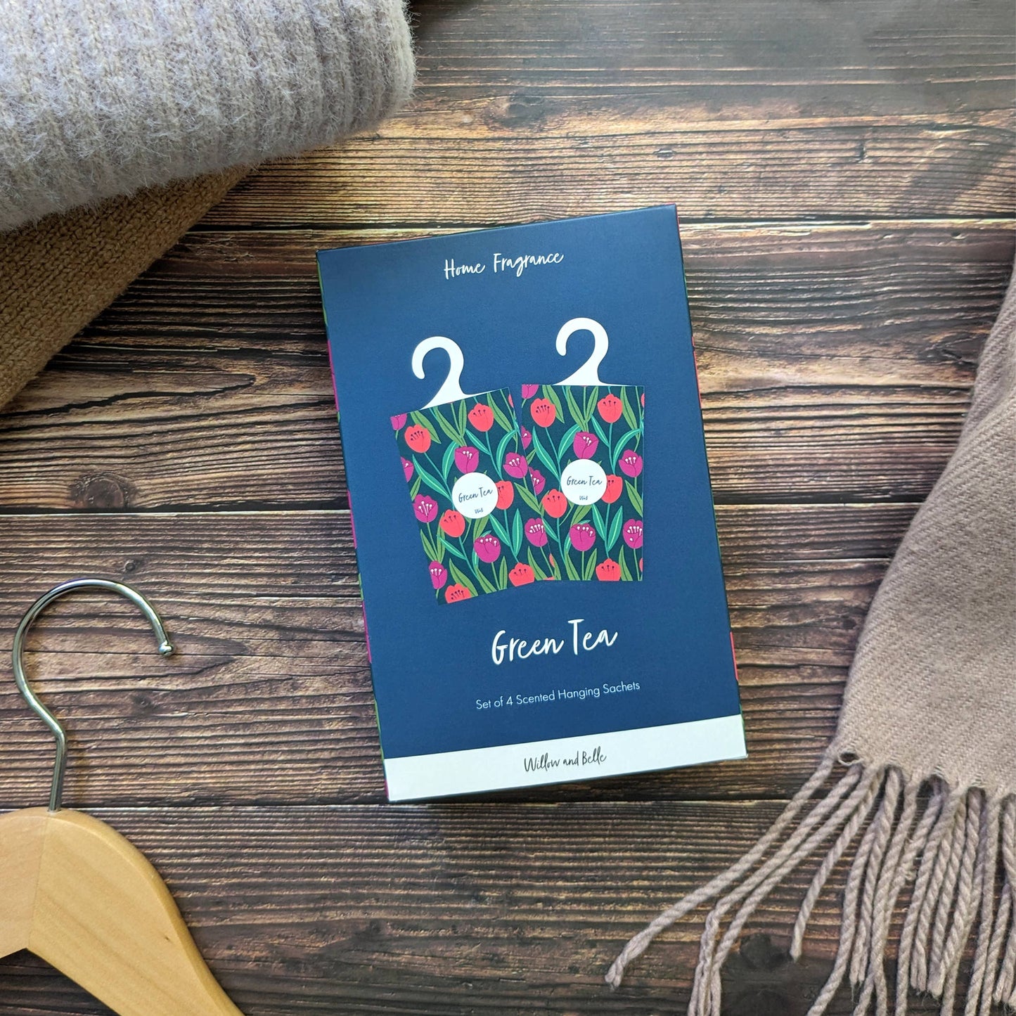 Willow And Belle Set of 4 Scented Hanging Sachets - Green Tea